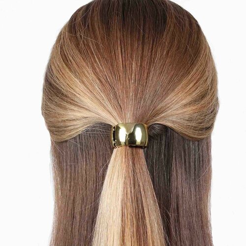 Резинка для волос, 5 см, с кольцом-зажимом, резина/пластик, золотистая, Кольцо, Hairstyle