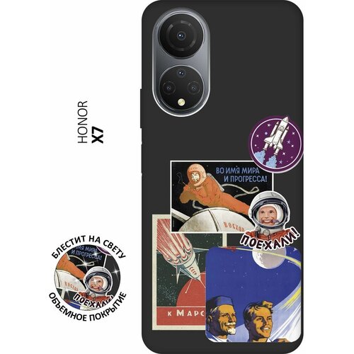 Матовый Soft Touch силиконовый чехол на Honor X7, Хонор Х7 с 3D принтом Yuri Gagarin Stickers черный матовый soft touch силиконовый чехол на honor 80 pro хонор 80 про с 3d принтом yuri gagarin stickers черный