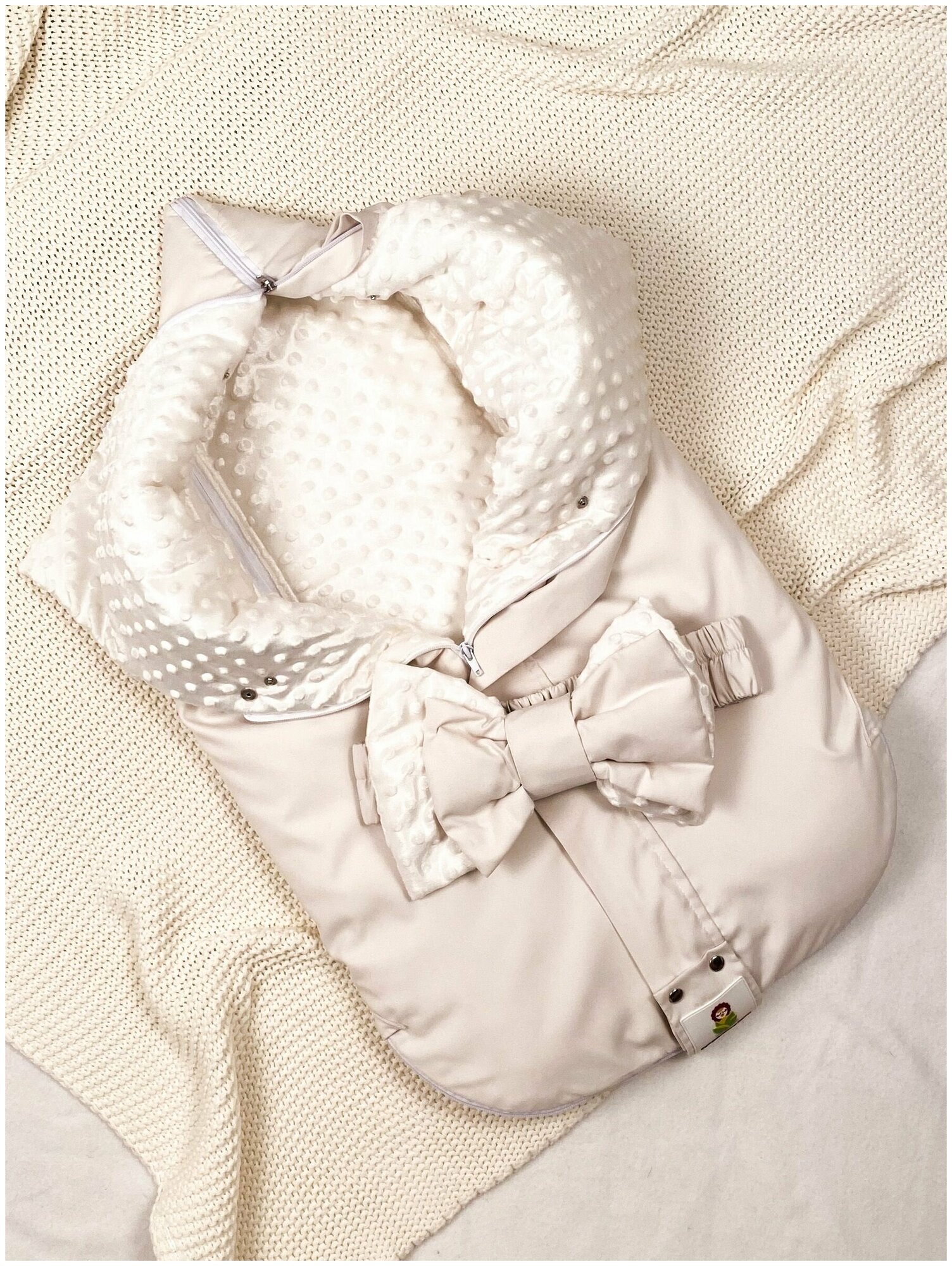 Конверт-одеяло мультикокон, Soft, кремовый + шапочка