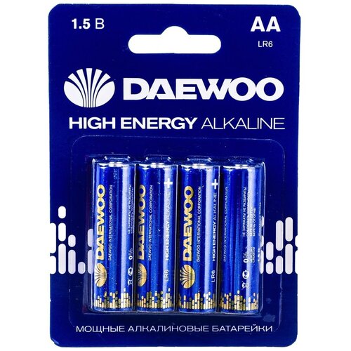 Батарейка AA LR6 1,5V alkaline BL-4шт DAEWOO HIGH ENERGY (5030329) элемент питания alkaline aa lr6 бл 4