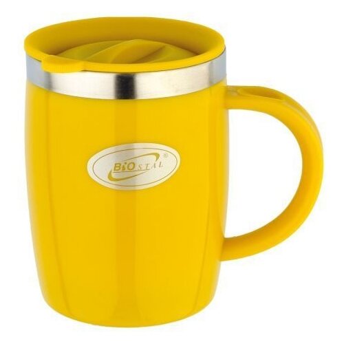 Кружка дутая Biostal Fl? r (0,4 литра) с крышкой, желтая