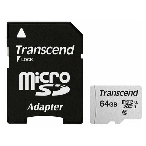 Карта памяти microSDXC 64 GB TRANSCEND UHS-I U1 95 Мб/сек (class 10) адаптер TS64GUSD300S-A 1 шт.