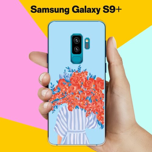 силиконовый чехол красные блестки на samsung galaxy s9 самсунг с9 плюс Силиконовый чехол на Samsung Galaxy S9+ Красные цветы / для Самсунг Галакси С9 Плюс