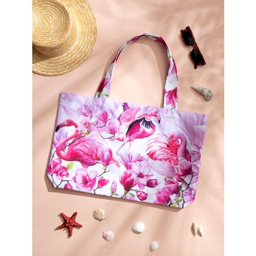 Сумка пляжная MixFix, фактура гладкая, белый, розовый сумка пляжная фактура гладкая розовый