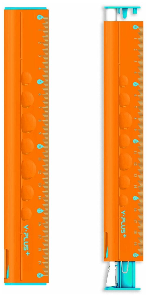 Линейка пластиковая 20см со встроенной точилкой + карандаш и ластик Y-Plus, оранжевая