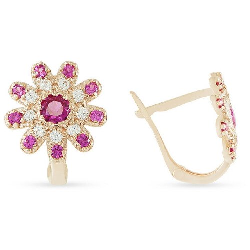 Серьги РОСТЗОЛОТО, красное золото, 585 проба, циркон, красный, золотой