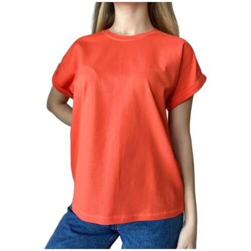 Футболка Бельевой шкаф, хлопок, однотонная, размер 40-46, оранжевый, коричневый