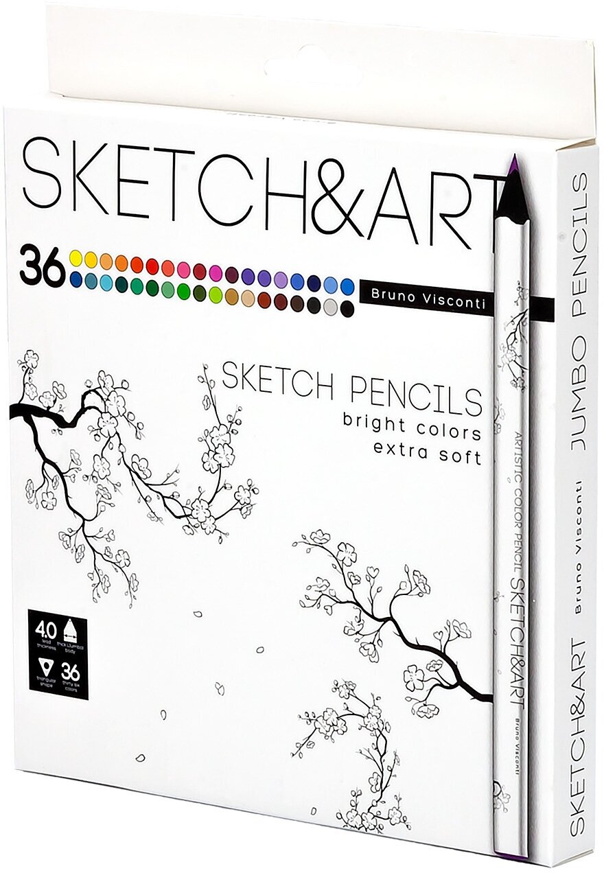 Скетч карандаши цветные "SKETCH&ART" утолщенные, грифель 4 MM, 36 ЦВ, Арт. 30-0116