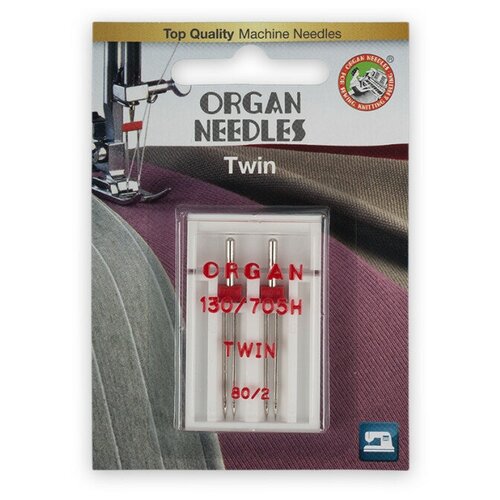 фото Набор игл для бытовых швейных машин "organ needles", двойных, №80/2, 2 штуки, арт. 130/705h