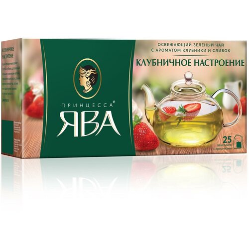 Упаковка из 18 штук Чай зеленый Принцесса Ява Клубничное настроение (1,5г х 25)(450 пакетиков с ярл.)