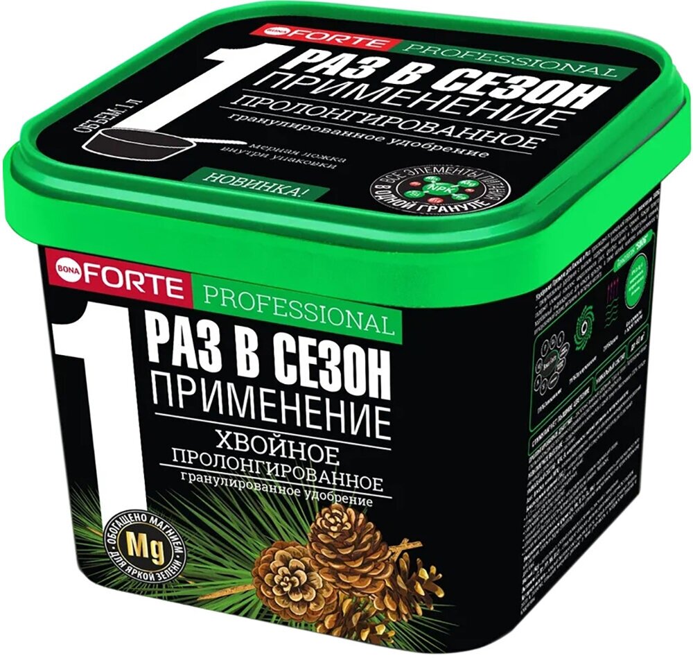 фото Удобрение гранулированное Bona Forte Хвойное, с биодоступным кремнием, пролонгированное, 1 л