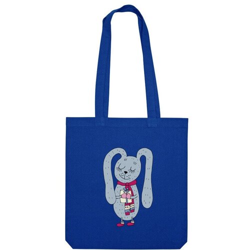 мужская футболка милый заяц с подарком s синий Сумка шоппер Us Basic, синий