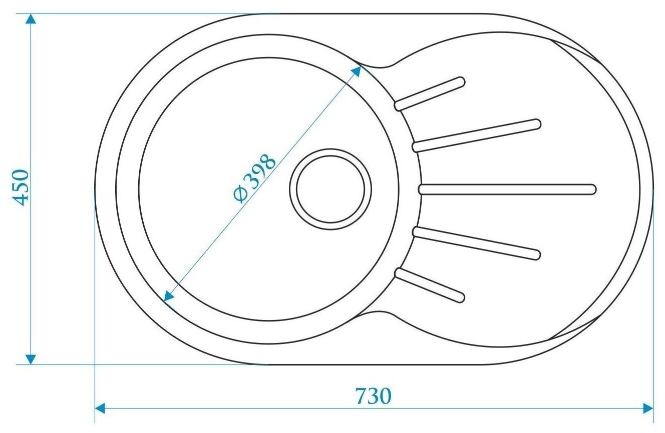 Мойка для кухни из камня Zein 110/Q10, 730 х 450 мм, овальная, перелив, цвет светло-серый Zein 75737 . - фотография № 3