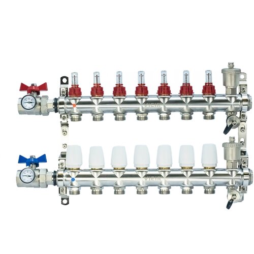 Коллектор для теплого пола в сборе 7 контуров VIEIR нерж. С кранами 1x3/4