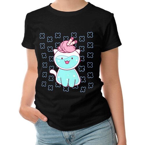 Женская футболка «Вкусный котик» (L, темно-синий)