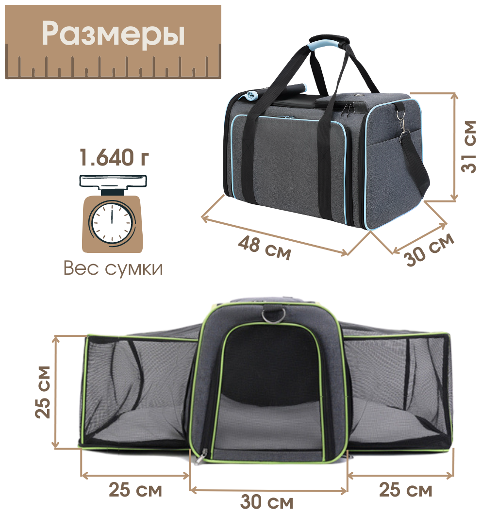 Переноска для кошек и собак PET CARRIER складная, графитовая/голубая - фотография № 4