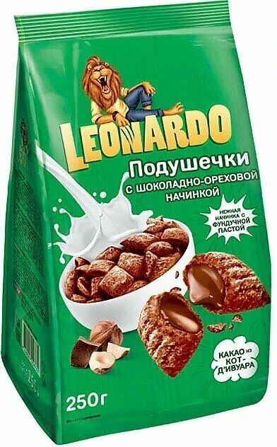 Leonardo, готовый завтрак Подушечки с шоколадно-ореховой начинкой,10 шт по 250 г