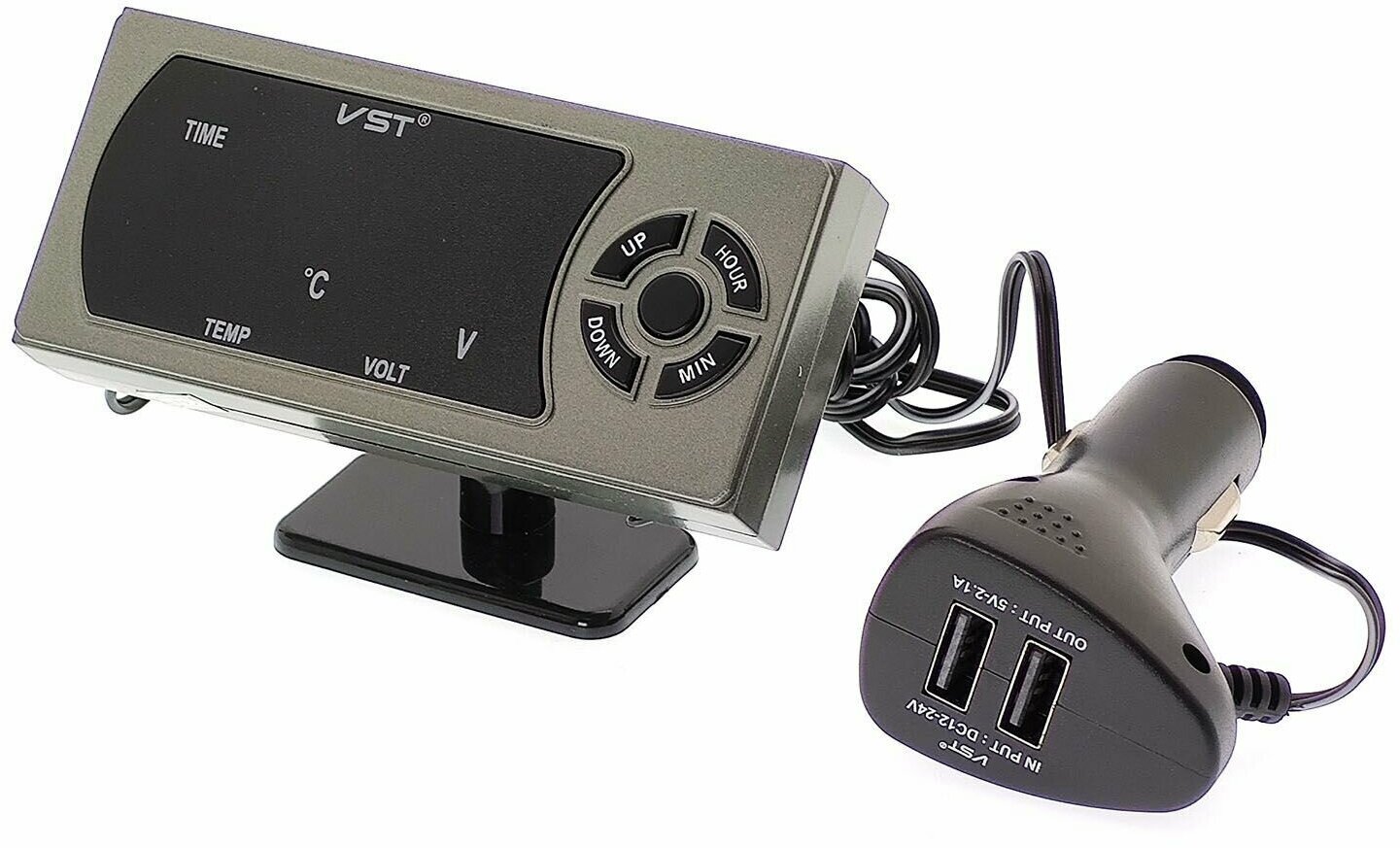 Часы автомобильные с USB (температура, вольтметр) VST-815 - фотография № 4