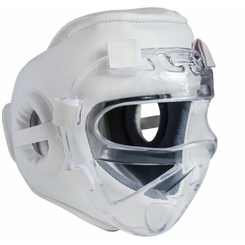 фото Шлем для каратэ с пластиковой маской съёмной белый без символики экокожа m без бренда