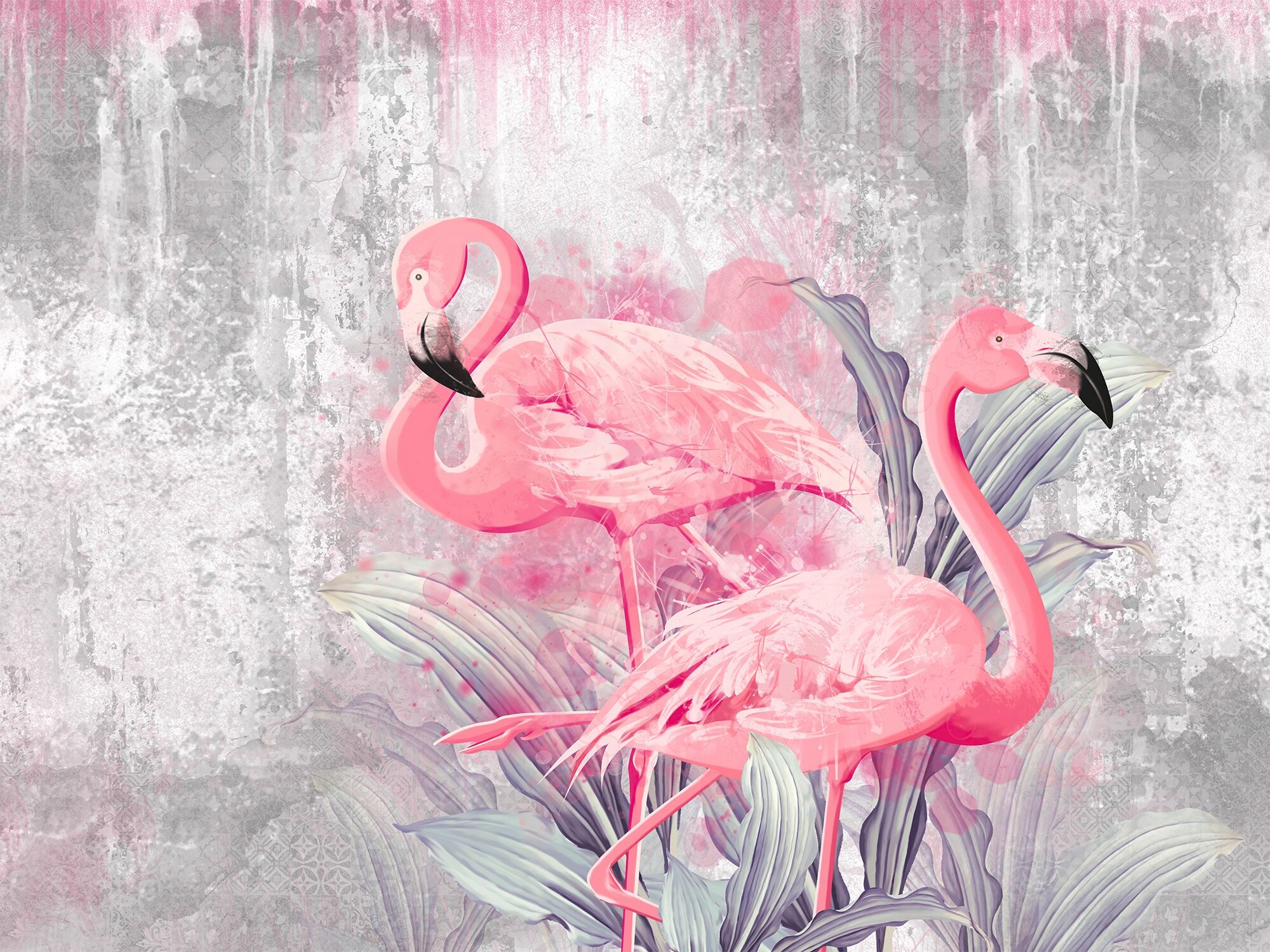 Фотообои виниловые на флизелиновой основе Polimar "Фламинго в райской чаще", Арт. А142-570, 200см х 270см (ШхВ)