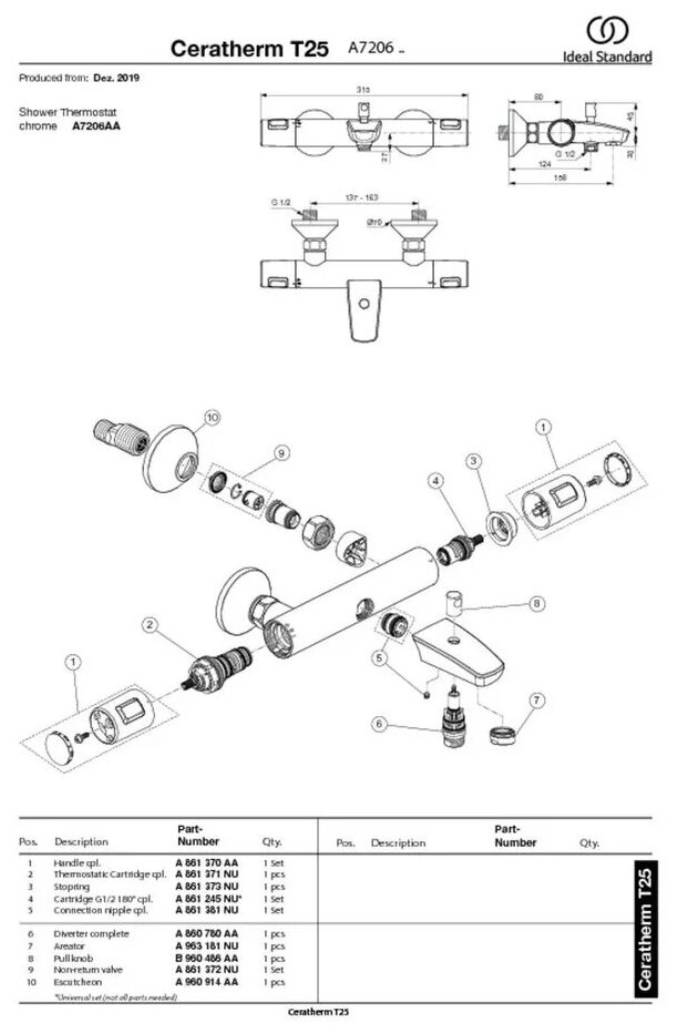 Термостат для душа Ideal STANDARD Ceratherm T25 A 7206 AA хром - фотография № 5