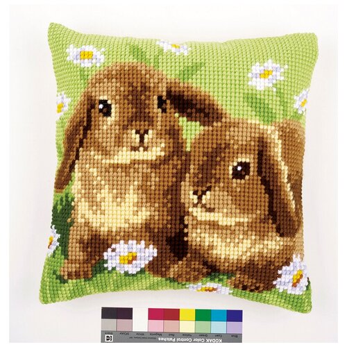 фото Набор для вышивания подушки два кролика vervaco