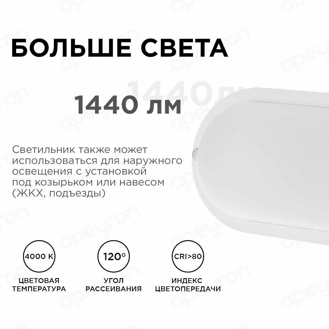 Светильник светодиодный Apeyron 28-11 герметичный 18Вт, 230В/50Гц, 1440Лм, 4000К, IP65, 200х95х55мм, овал, матовый, белый - фотография № 9