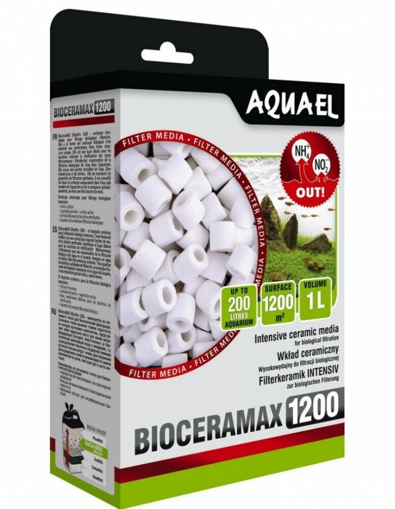 Наполнитель для аквариумных фильтров AQUAEL BIOCERAMAX 1200 (1 л) (стеклокерамика кольца)