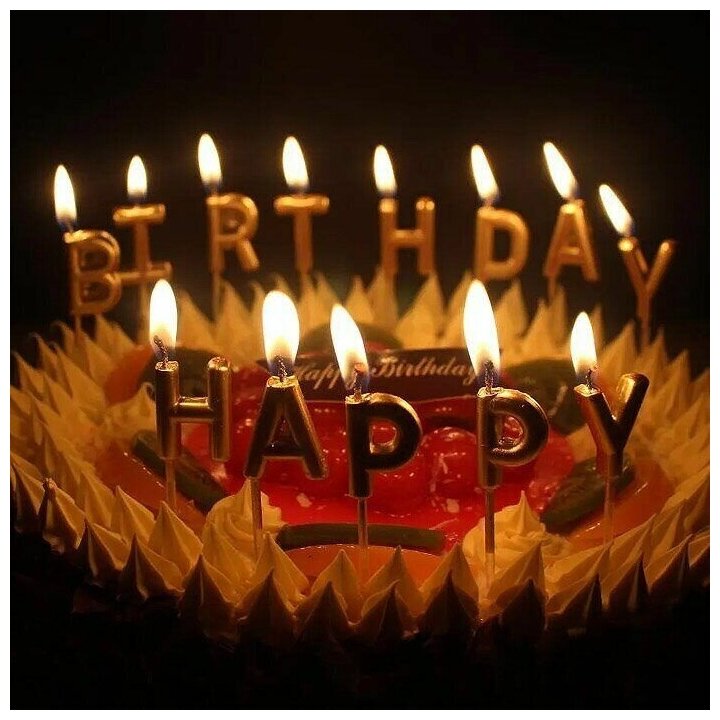 Свечи для торта с держателями Буквы "Happy birthday", серебро