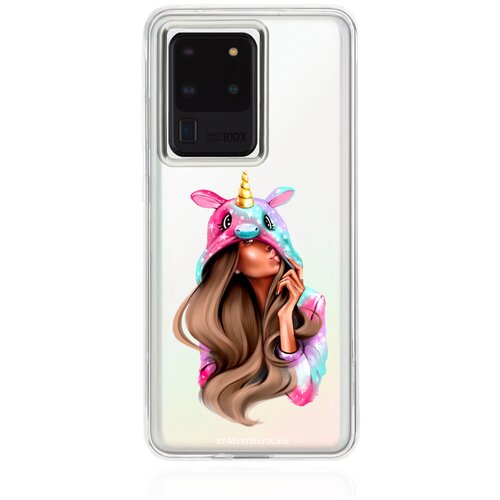 Прозрачный силиконовый чехол MustHaveCase для Samsung Galaxy S20 Ultra Unicorn Girl для Самсунг Галакси С20 Ультра Противоударный