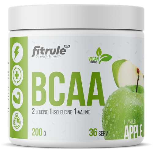 Аминокислоты Fitrule BCAA 2-1-1, Яблочный вкус, 200 гр аминокислоты bcaa fitrule вкус клубника киви 200 грамм