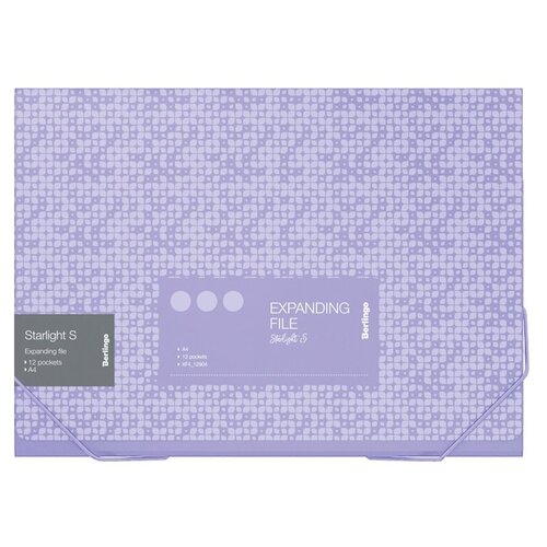 Папка на резинках пластиковая Berlingo Starlight S (A4, 230x335x35мм, 700мкм, 12 отделений) фиолетовая, c рисунком (XF4_12904), 12шт. папка картотека пластиковая а4 портфель с 13 отделениями синяя п упаковка 28123