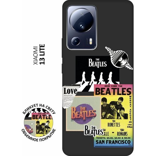 Матовый чехол Beatles Stickers для Xiaomi 13 Lite / Сяоми 13 Лайт с 3D эффектом черный матовый чехол gagarin stickers для xiaomi 13 сяоми 13 с 3d эффектом черный