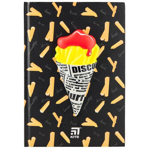 Блокнот с твердой обложкой Kite Fries, сквиш, А5, 80 листов, клетка, черный блокнот kite k20 284 3 а5 80л pizza