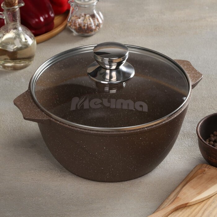 Кастрюля Гранит brown, 3 л, стеклянная крышка, антипригарное покрытие
