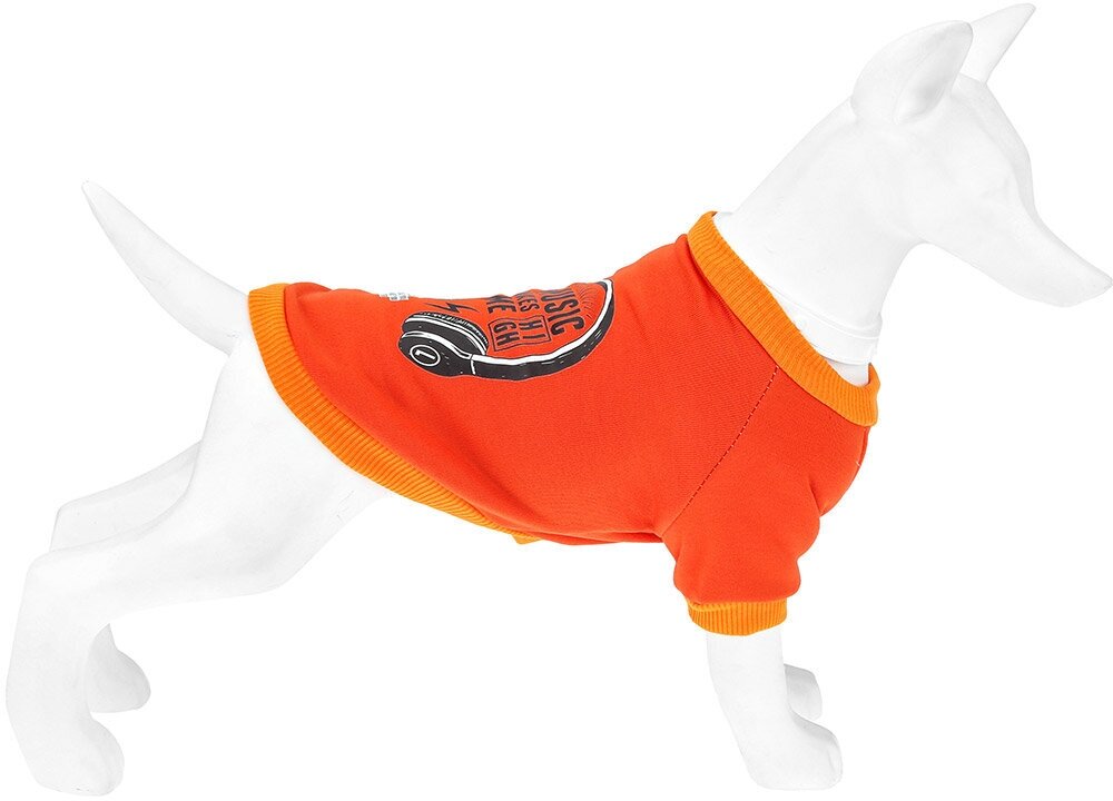 "Пэт тойс (Pet toys)" Одежда для собаки "Толстовка" "Диджей" с принтом, р-р M, цвет-оранжевый, полиэстер/флис - фотография № 2