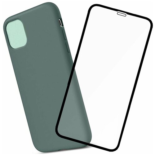 Чехол силиконовый для iPhone 11 6.1" Full case series зеленый, комплект со стеклом 3D Tiger Glass
