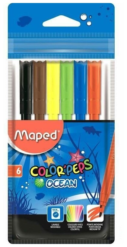 Фломастеры Maped COLORPEPS OCEAN супер-смываемые 6цв. заблокированный пишущий узел пакет с е 12 шт./кор. - фото №12