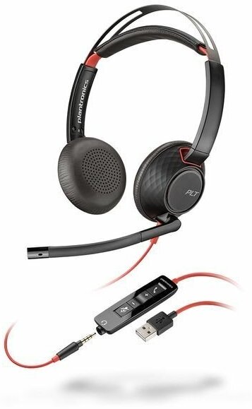 Проводные наушники (гарнитура) с микрофоном для компьютера Plantronics (Polу) Blackwire 5220, USB-A, jack 3,5 mm, UC, цвет черный (207576-201)