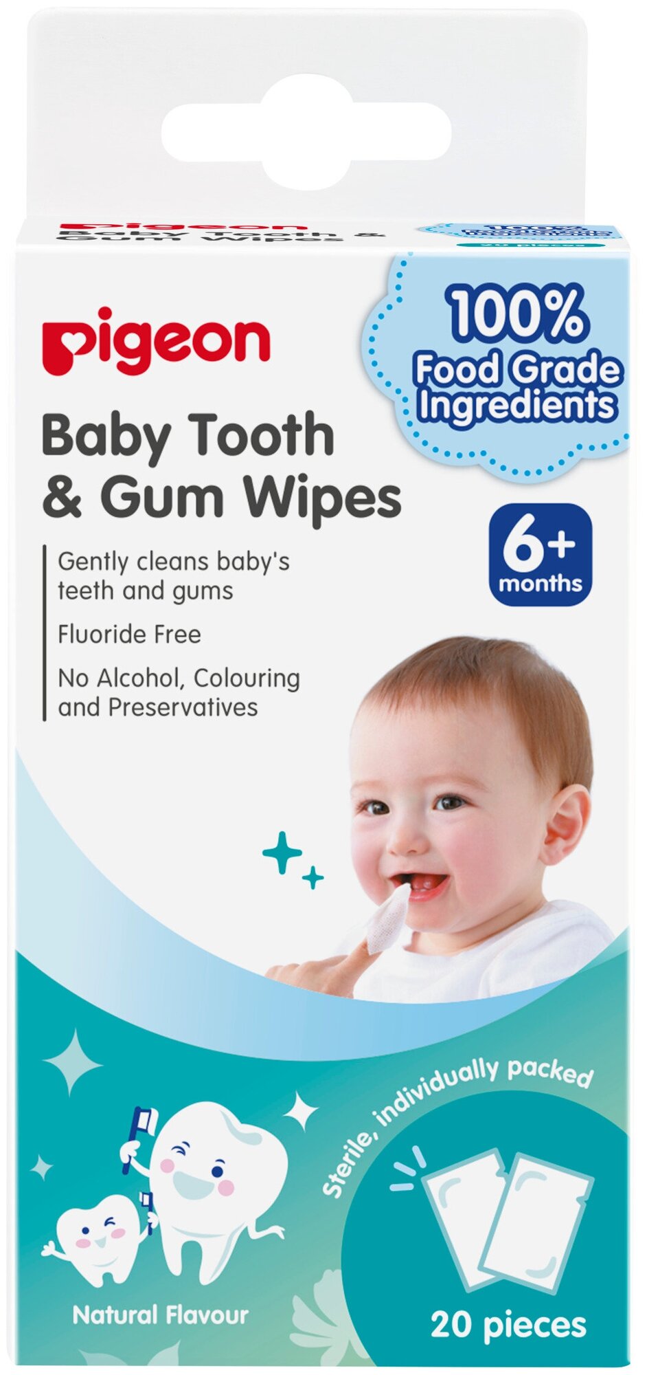 Pigeon Салфетки для чистки молочных зубов без аромата Pigeon Baby Tooth & Gum Wipes, 20шт , мод. 78290