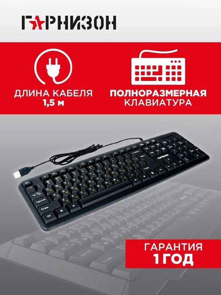 Клавиатура проводная Гарнизон GK-100 USB черный - фото №17