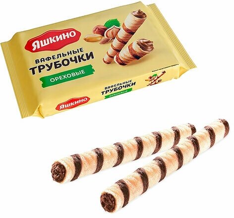 Вафельные трубочки яшкино "Ореховые" с ореховой начинкой, 190 г, КВ328, 2 штуки