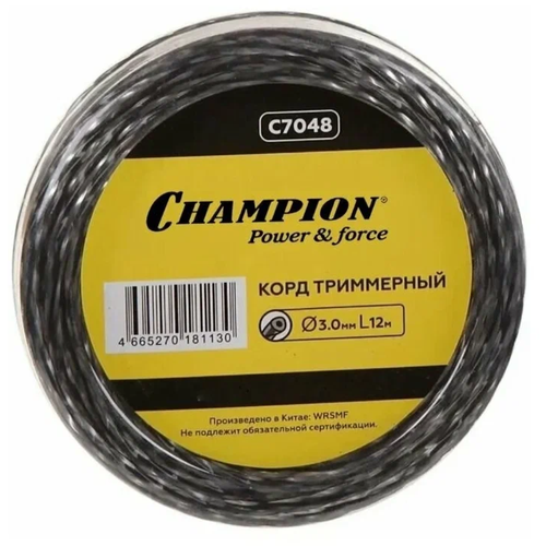 Корд трим. CHAMPION Tri-Twist 3,0мм*12м витой треугольник С7048 корд триммерный tri twist 2 7 мм 15 м champion c7046 15949529