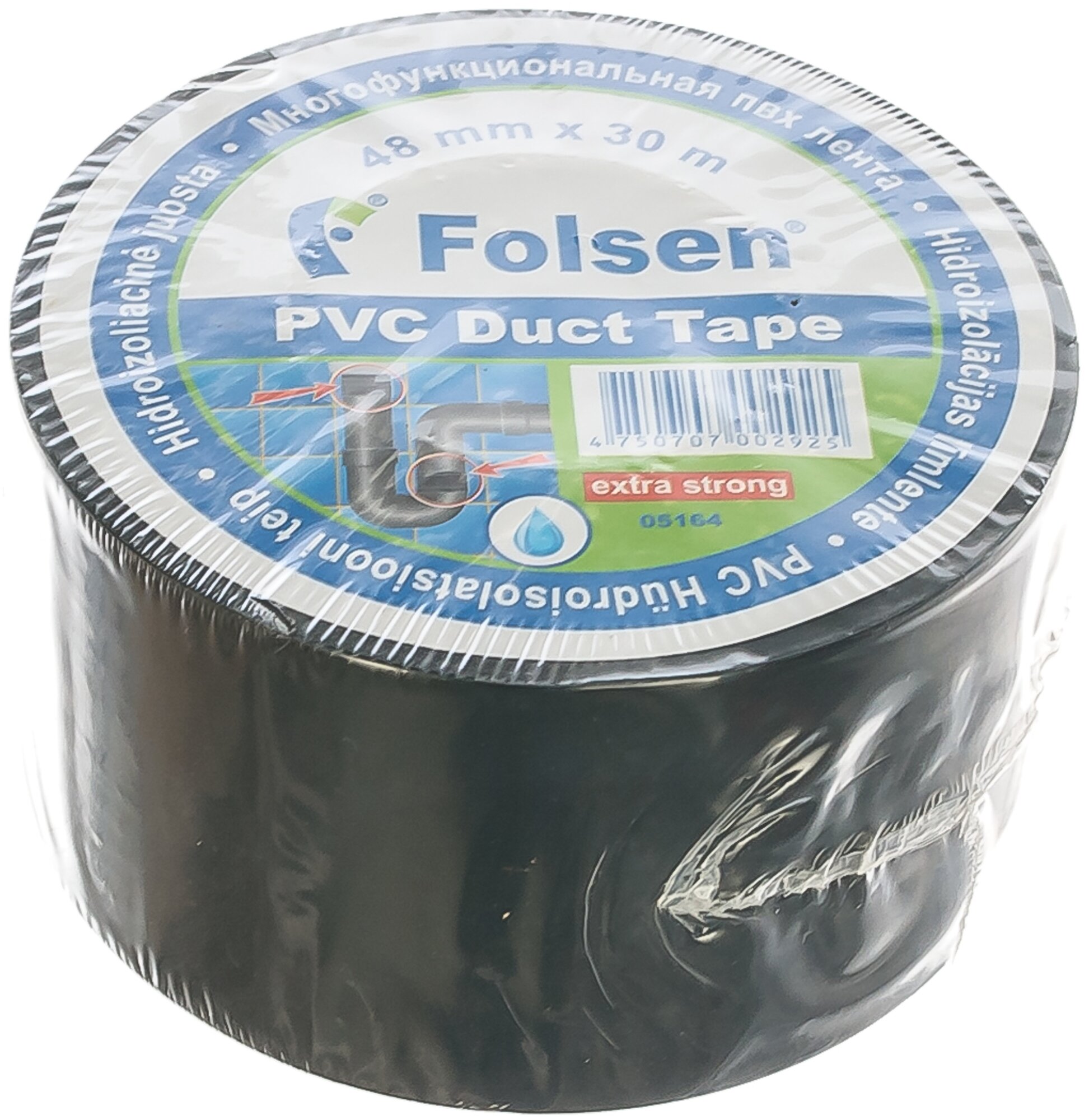 Гидроизоляционная PVC лента Folsen 48ммх30м чёрная 05164 15565352