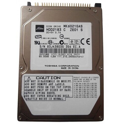 Жесткий диск Toshiba HDD2183 60Gb 4200 IDE 2,5 HDD жесткий диск hitachi 0t673 60gb 4200 ide 2 5 hdd