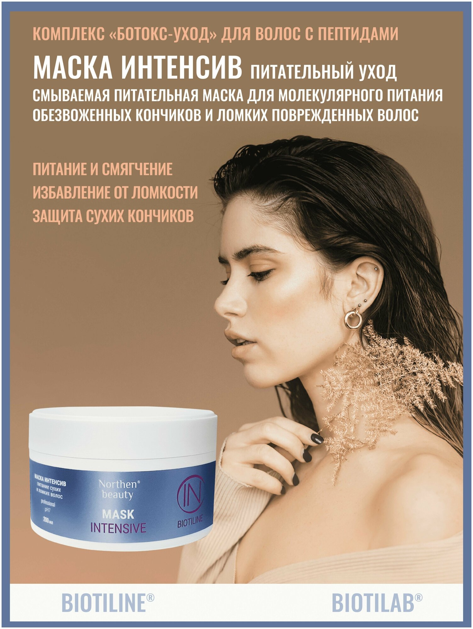 Кератиновая маска Intensive для сухих и ломких волос женская увлажняющая защитная витаминизированная укрепляющая профессиональная питательная