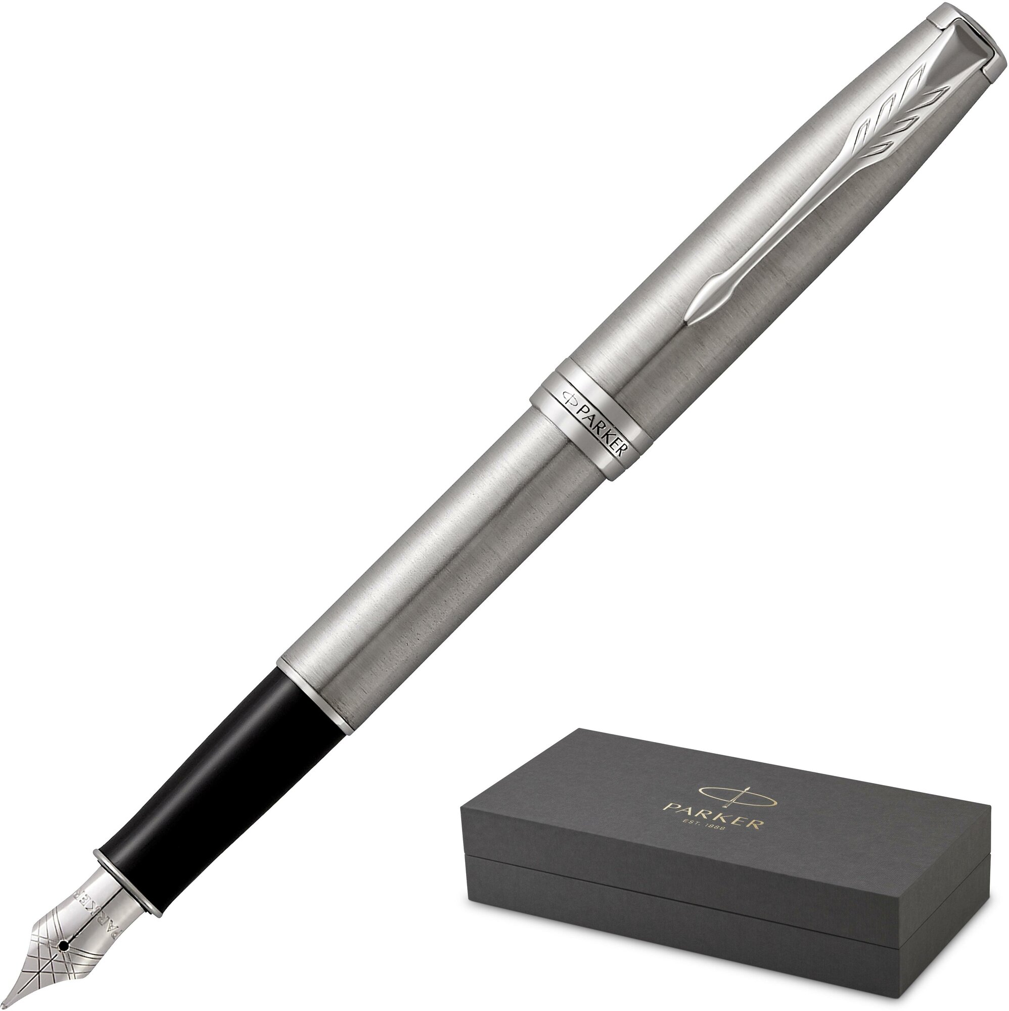 Ручка перьевая PARKER SONNET STAINLESS STEEL СT 2 черных картрид 1931509