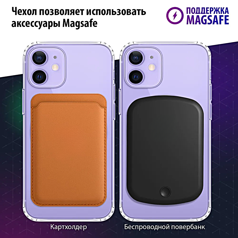 Прозрачный силиконовый чехол для iPhone 12 MINI с поддержкой MagSafe/ магсейф на Айфон 12 мини для использования магнитных аксессуаров