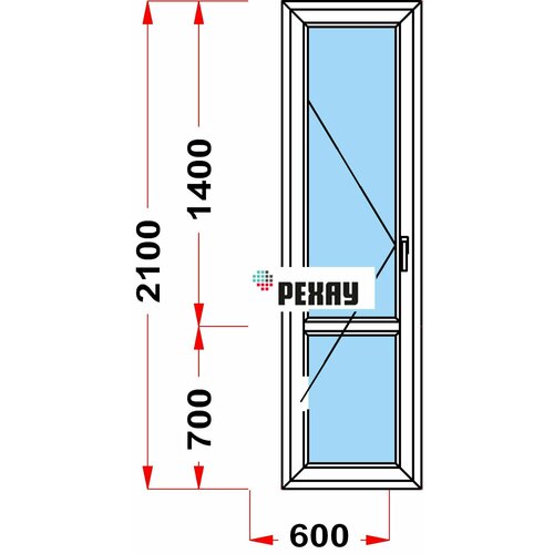 Балконная дверь из профиля РЕХАУ BLITZ (2100 x 600) 51, с поворотной створкой, 3 стекла, левое открывание балконная дверь рехау blitz 2100х800 мм вхш правая двухкамерный стеклопакет белая