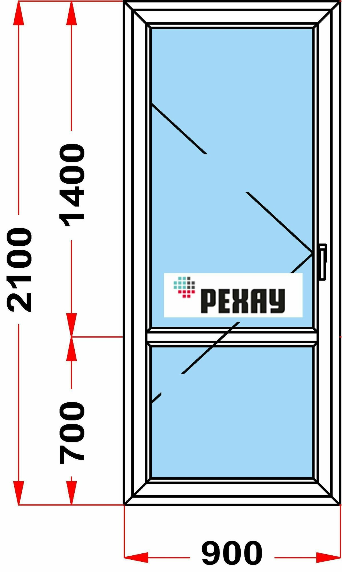 Балконная дверь из профиля РЕХАУ BLITZ (2100 x 900) 55, с поворотной створкой, 2 стекла, левое открывание